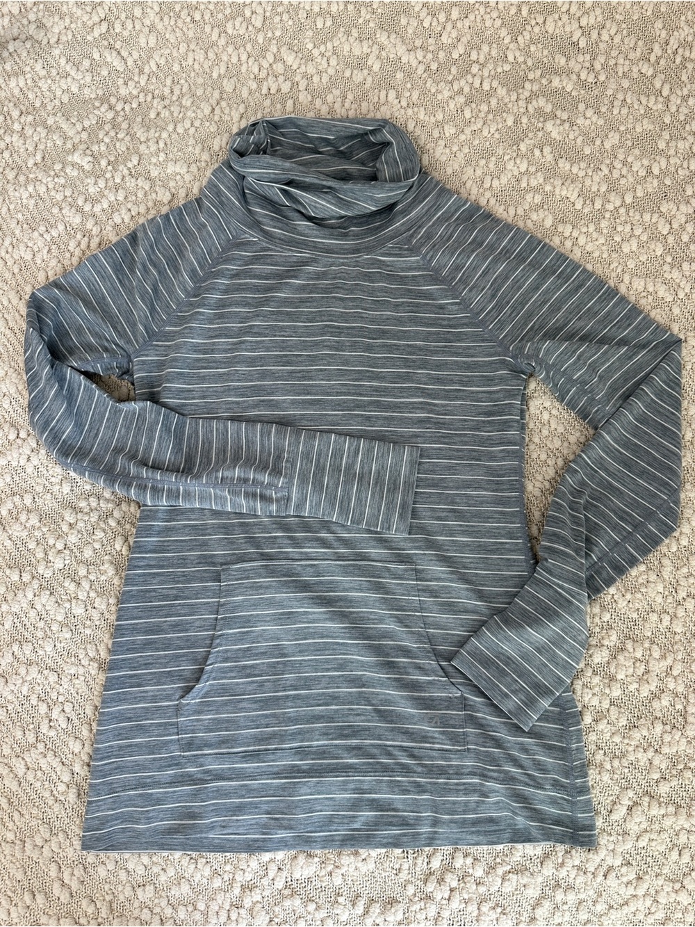 GapFit Gray Striped Cowl Neck Pullover Long Sleeve Pocket Thumbholes Size Small